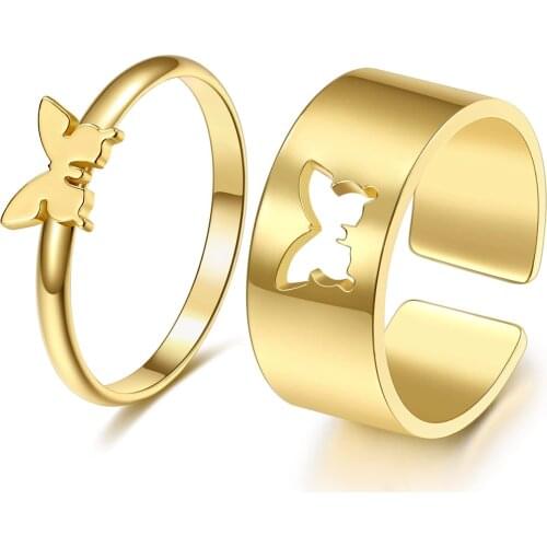 2 pcs/set 2021 new modern jewelry fashion charm alloy opening adjustable butterfly rings for women girl wedding party jewelry