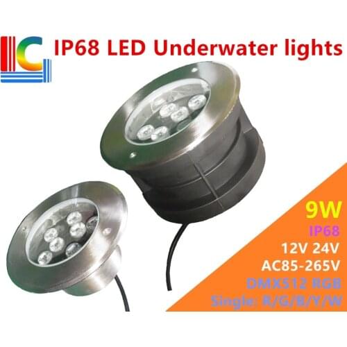 NEW 9W LED underwater light 12V 24V 110V 220V 85-265V Outdoor IP68 Waterproof Buried lights DMX512 Color swimming pool light CE