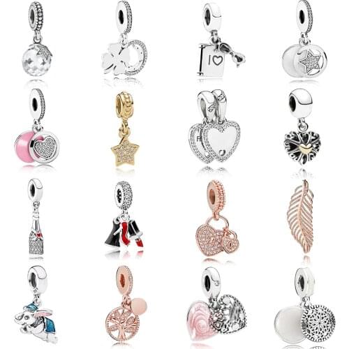 NEW 2019 100% 925 Sterling Silver Rose Gold Cola Dumbo Heart Shape Tree Pendant Charm Fit DIY Original Women Bracelet Jewelry