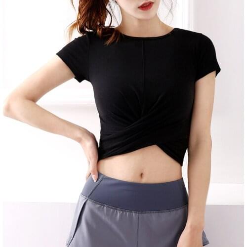 Tight Yoga Women Short Sleeve Cropped Gym Tops Quick Dry Fitness Running Workout Sexy Exposed Navel Sport T-Shirts Sports Wear