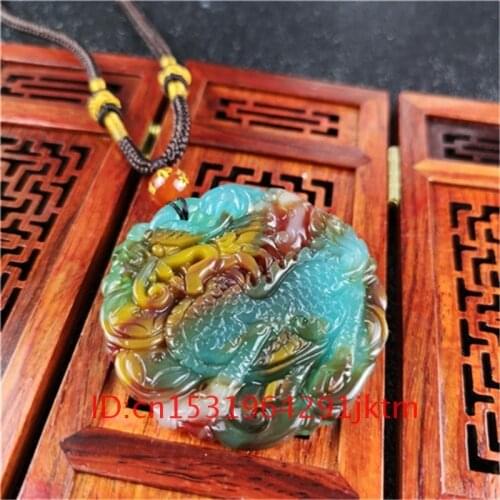Charm Color Gifts Chinese Men Carved Hand Amulet Kirin Fashion Pendant Jadeite Women Jade Necklace Natural for Jewelry