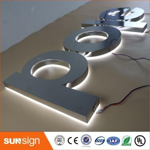 Wholesale metal edge-lit letter stainless steel with acrylic back sliver mirror led signage for shop store mall signs