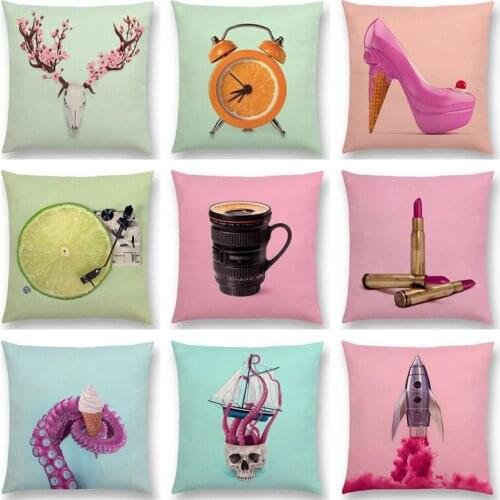 Pink Blue Decor Sofa Throw Pillow Case Colorful Fantasy Sexy Color Party High Heel Lipstick Candy Coffee Smoke Cushion Cover 45
