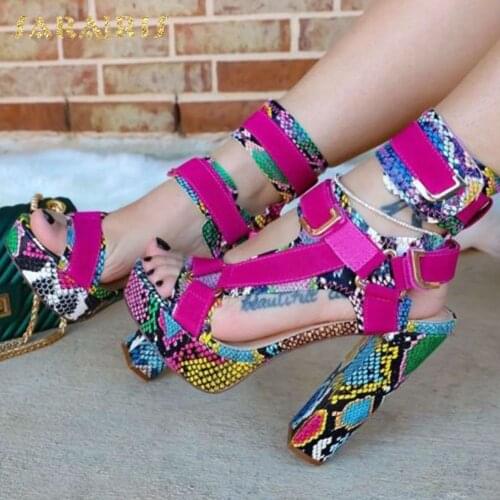 SARAIRIS sexy Block High heels big size 43 platform multi 20 colors snake party Gladiator ankle-strap ladies sandals shoes women
