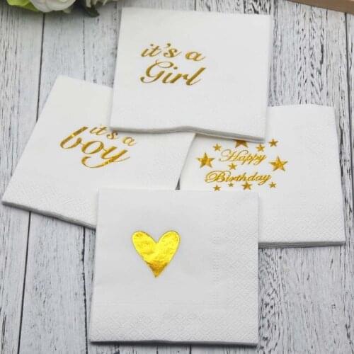 Happy Birthday Napkins 3 Ply Luncheon Napkin with Metallic Gold Foil for Dinner Celebration Party Favor Supplies Decorations