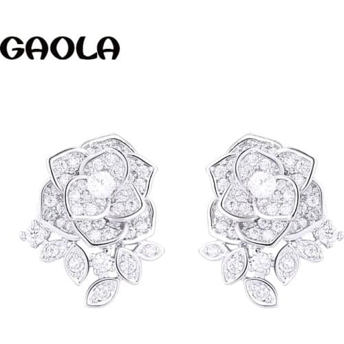 GAOLA Korea Style Romatic Flower Shape Austria Cubic Zirconia Stud Earrings Party Gift for Girls/Woman GLE6553