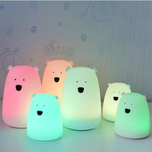 Bear Silicone Touch Sensor Novelty Lighting Chargeable Battery AAA LED USB Chargeable Bulb Lighting Colorful Led Bar Light