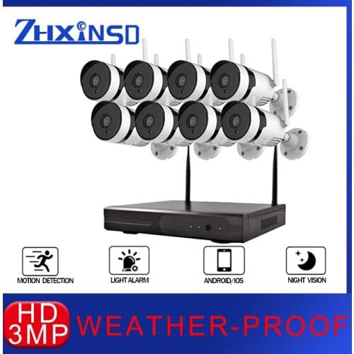 ZHUHUIFEI Ultra HD Surveillance Camera System 8CH 3MP NVR CCTV Video Recording Outdoor Weatherproof Security Camera Kit