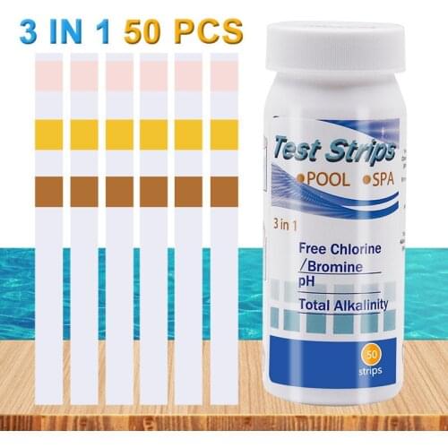 50 Pcs 3 In 1 PH Meter Test Strip Tub Aquarium Water Swimming Pool Tester Paper Residual Chlorine Value Alkalinity Hardness