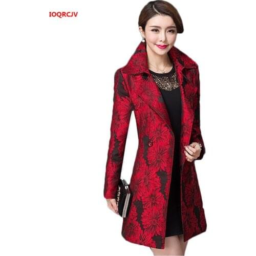High Quality Womens Elegant Trench Coats 2019 Fashion Bouble-Breasted Belt Jacquard Autumn Winter Outerwear Plus Size 5XL W989