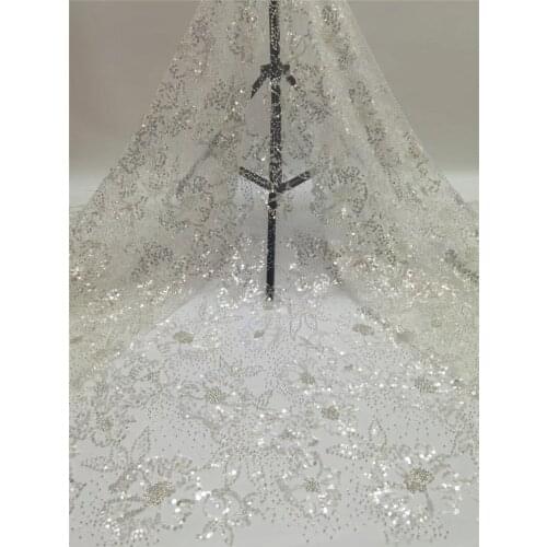 XIYA 2021 Latest White Color Lace High Quality French Mesh Sequins Laces Fabric For Nigerian Wedding Party Dress NI5122-2