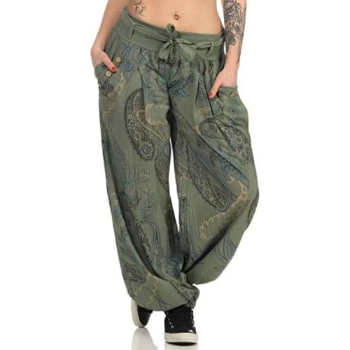 Summer Women Bohemian Harem Pants Ankle Ties Low Waist Pockets Baggy Trousers Ladies Casual Harem Pants pantalones de mujer