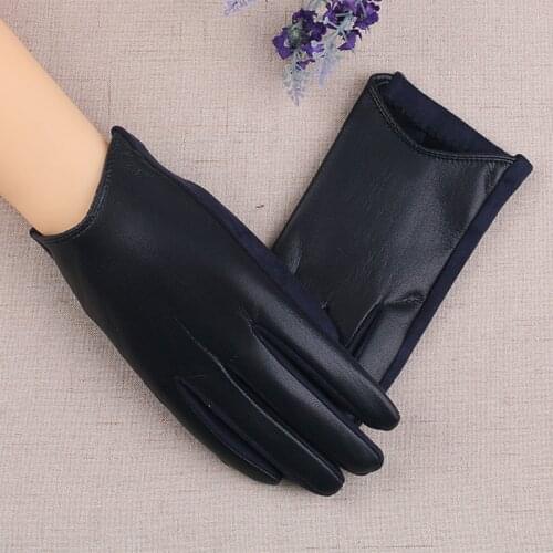 Womens leather gloves winter plus velvet thickened touch screen winter riding driving washed leather bike warmth and thin J26