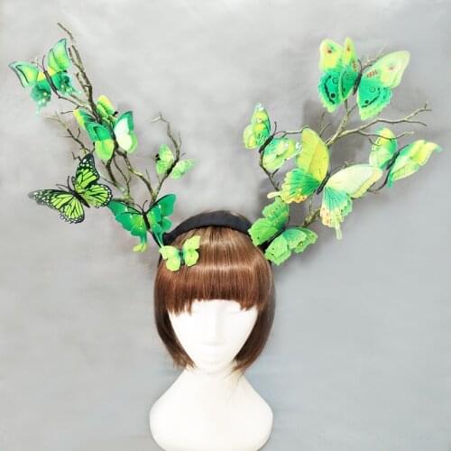 Womens Gothic Tree Branches Antler Hair Accessories Butterfly Hairband Photography Costume Headpiece