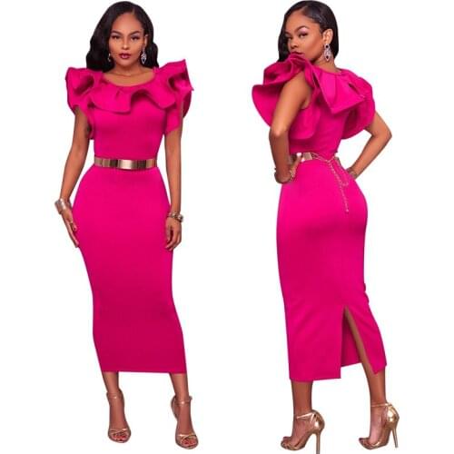 Dream Vine Elegant Ruffle Sleeveless Midi Dress for Women Vestidos Mujer Plus Size Round Neck Bodycon Bandage Club Party Dresses
