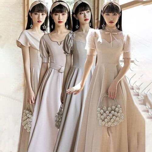 Bridesmaids Dresses Vintage Bow Short Pleat A-Line V-Neck Jersey Floor-Length Luxury Khaki Elegant Women Wedding Party Gown E362