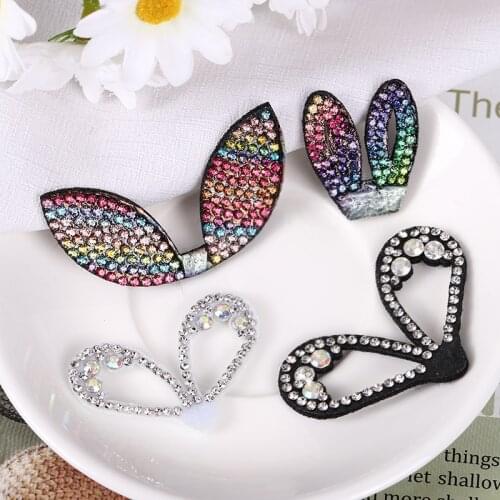 15pcs/lot Rhinestone Transparent Cat Ears Sequins Quicksand Patches Appliques for Girls DIY Hairband Accessories