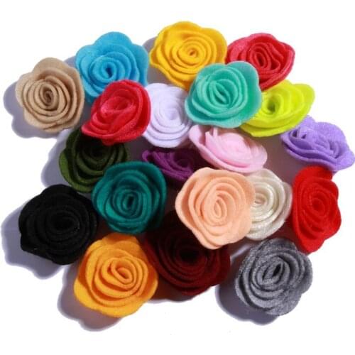 200PCS 4CM Mini Chic Felt Rose Flowers For Hair Headband Accessories Tiny Fabric Rose Flower Alternative U Pick Color