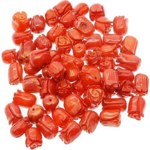 5Pcs/Pack 8*14mm Craved Flower Shape Coral Loose Beads Natural Bamboo Engraved Designs DIY For Necklace or Bracelets Earrings