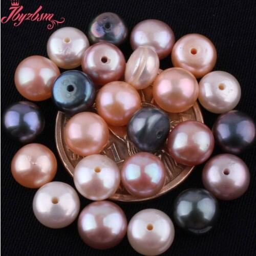 7-8mm 3A Grade Half Drilling Freshwater Pearl Button Beads Natural Stone Beads For Jewelry Making DIY Earring Fashion 1 Pair