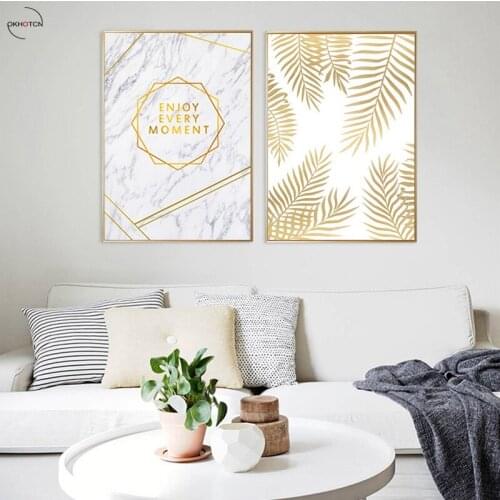 Golden Leaf Abstract Line Word Nordic Artwork Painting On Canvas Decorative Bedroom Unframed Wall Picture Poster Prints