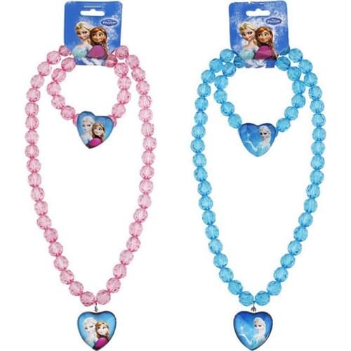 2Pcs/Set Disney Frozen 2 Princess Bracelet Necklace Cartoon Anime Toys Accessories Heart Shaped Pendant Girls Children Gift