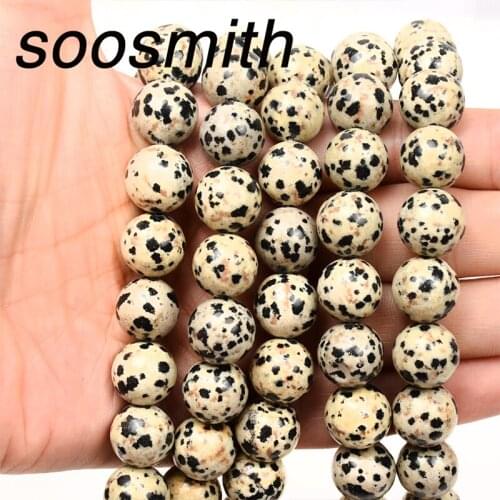 Soosmith 4-12mm Natural Stone Beads Spots Dalmatian Handmade Stone Beads For Jewelry Making Fit DIY Bracelet Necklace