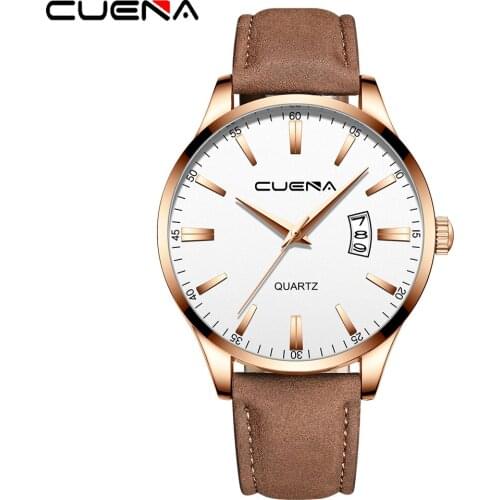 CUENA Men Watches Male Business Date Chronograph Waterproof Quartz Watch Mens Casual Leather Large Dial Military Watch Relogio