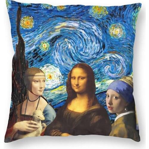 Mona Lisa Girl With Pearl Earring Cushion Cover Vincent Van Gogh Floor Pillow Case For Living Room Cool Pillowcase Home Decor