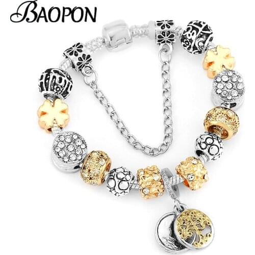 European Fashion Unique Silver Plated Charm Bracelet DIY Crystal Beads Brand Bracelets For Women Wife Jewelry Gift Dropshipping