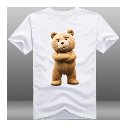 Mens Casual Cute Movie Ted 2 T-shirts 100% Cotton Short Sleeve O-Neck White Tee Shirts Tops Clothing