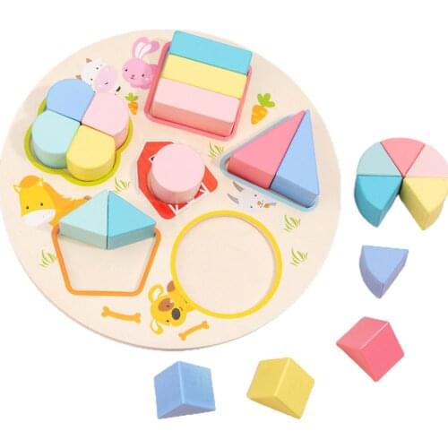 Montessori Toy Wooden Math Fraction Puzzle Board Shapes Sorting Geometric Shapes Stacking Toy Early Educational Toy For Children