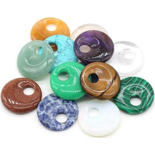 Natural Stone Agate Crystal Gem with Hole 8.5mm Round Handmade Crafts Making DIY Jewelry Necklace Accessory Gift 30x30 Mm