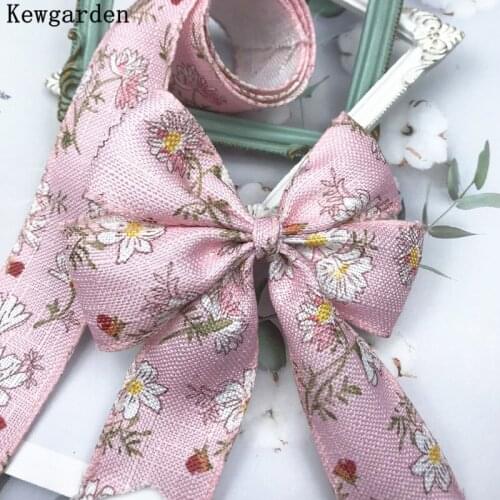 Kewgarden DIY Hair Bows Flower Accessories Floral Linen Ribbon 1-1/2" 40mm Handmade Sewing Crafts Tape Wholesale 25 Yards