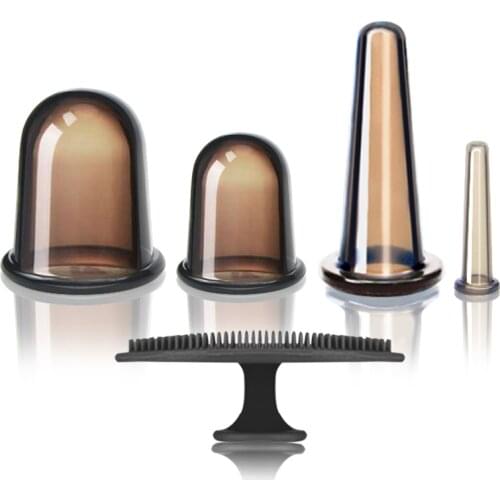 Chinese Anti Cellulite Fat Reducing Facial Body Massage Silicone 4 PCS Silicone Cupping Cup Face Brush Set