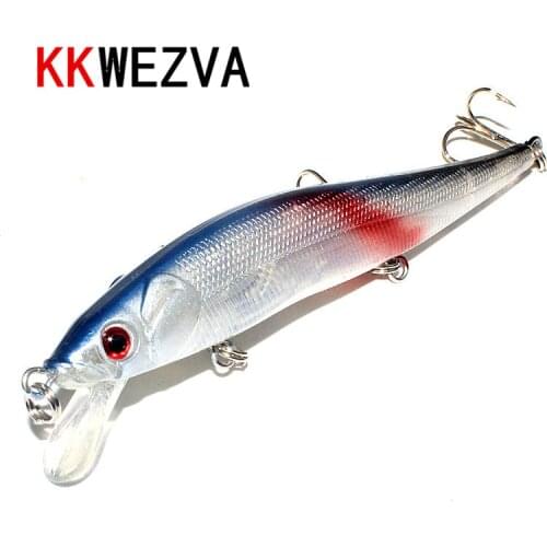 KKWEZVA 11.5cm 13.5g wLure Fishing Lure Hard BaitNickel Round Bend Treble Hook Jerkbait Slow Floating Weight Transfer Minnow