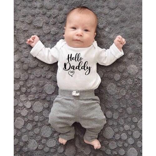 NewbornLong Sleeve Romper Hello Daddy Print Funny Baby Unisex Clothing Infant Toddler Boys Girls Fashion Jumpsuit