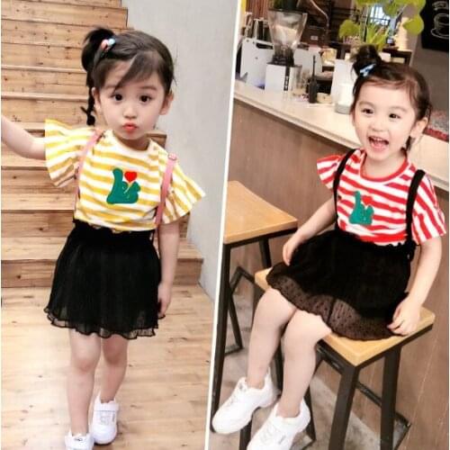Children Girl Summer Clothing Set Striped T Shirts+Skirts 2pcs Fashion Girls Kids Suits