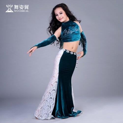 Hot Sale New velvet Oriental Dance Costumes Wuchieal kids girls Belly Dance Costume top+skirt suits performance Clothes RT191