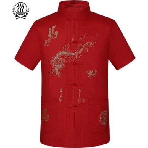 Summer middle-aged Chinese tunic suit man jacket men blazer Embroidered Dragon coats mens Tang suit Chinese style stand collar