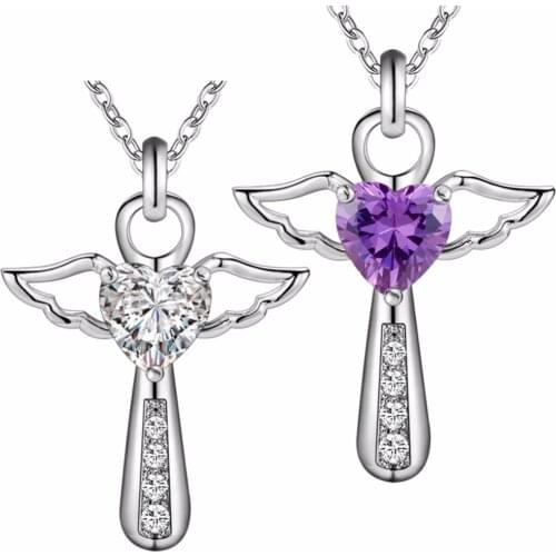 Fashion Jesus Cross Love Angel Heart Wing Silver Plated Pendant Necklace 18inch Women Girl Lady Gift