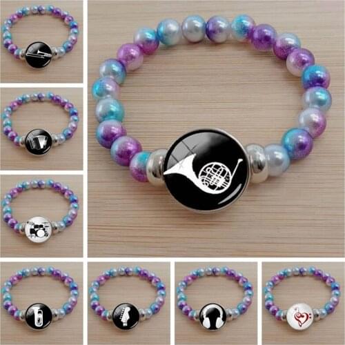 Musical Instrument Saxophone Art Print Charm Bracelet Children Boys Color Bead Bracelet Jewelry