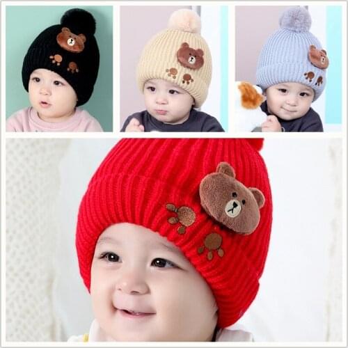 New Style Fashion Knitted Kids Winter Baby Hats Cartoon Bear Thick Warm Children Hats for Girls/Boys Cap Baby