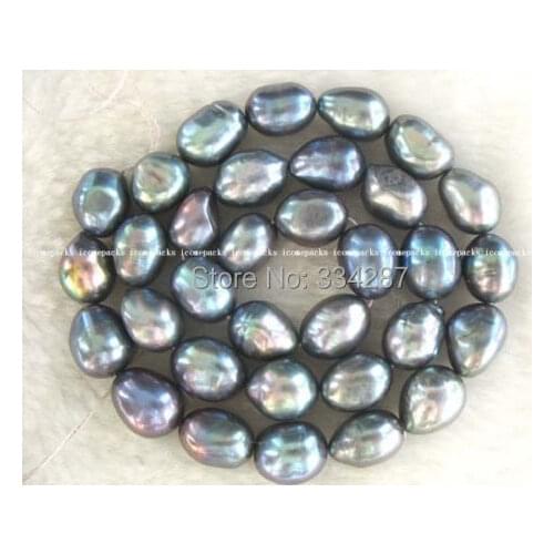 Wholesales Genuine Natural Freshwater 15" 9-12mm black baroque pearl Necklace Loose Beads