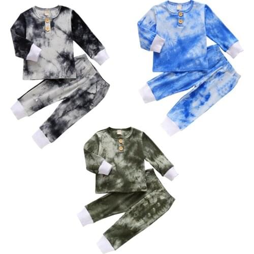 Spring Autumn Baby Boys Girls Pajamas Set 0-3y Children Kids Tie Dye Print Knitted Sleepwear Kids Boys Clothes Sets 1-3 Years