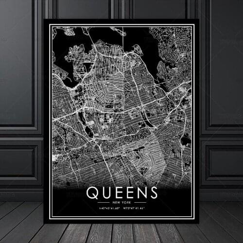 Poster Prints QUEENS world city map Landscape Canvas Oil Painting Art Wall Pictures Living Room Home Decor Frame