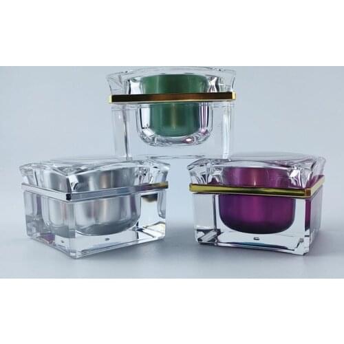 30g green/purple/silver square shape acrylic jar for day cream/night cream/gel/moisturizer/essence plastic jar cream jar packing
