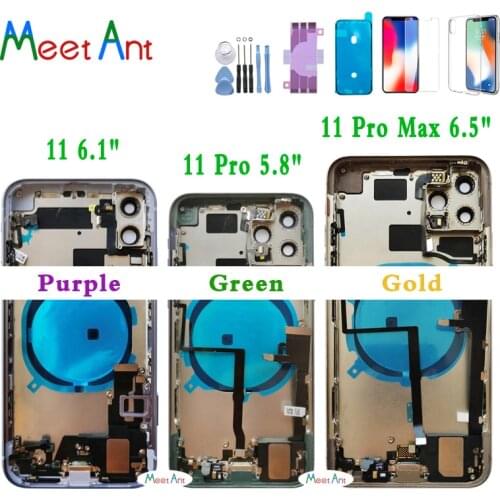 Full Back Cover For iphone 11 Pro Max / 11 Housing Battery Door Middle Chassis Frame Housings Assembly Door Rear with Flex Cable