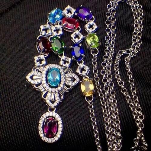 Luxury Butterfly Natural Multicolor topaz garnet Necklace Natural gemstone Pendant Necklace S925 sliver women party gift Jewelry