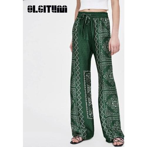 New 2020 Summer Printed Wide Tube Trousers Fashion Printed Loose Elastic Tie Waist Wide Leg Casual Pants PT220